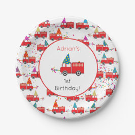 Personalisiertes Red Fire Truck Party Muster Gebur Pappteller