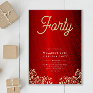 Personalisiertes Red Gold Swirl 40. Geburtstag Par Einladung
