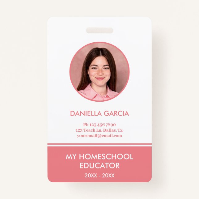 Personalisiertes Red Homeschool Lehrer-ID-Abzeiche Ausweis (Vorderseite)