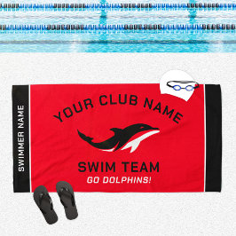 Personalisiertes Red Swim Team Schwimmername Strandtuch