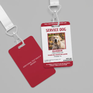 Personalisiertes Red White Service Dog Foto Ausweis