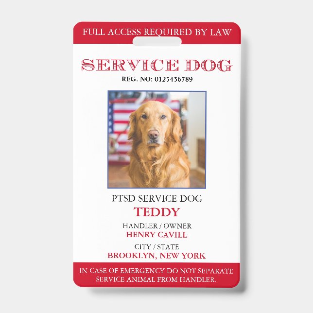 Personalisiertes Red White Service Dog Foto ID Abz Ausweis (Vorderseite)