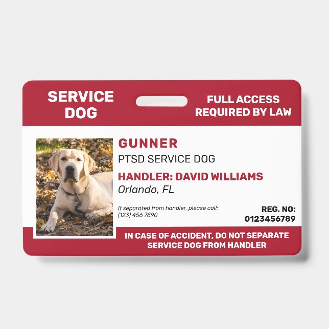 Personalisiertes Red White Service Dog Foto ID Abz Ausweis (Vorderseite)