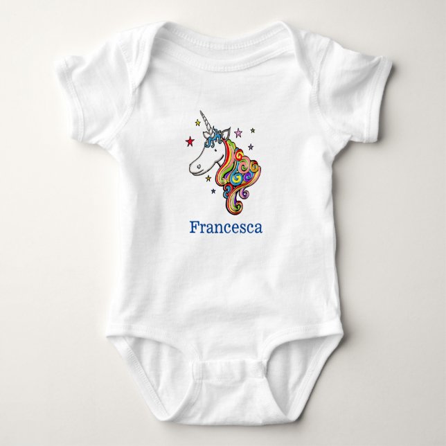 Personalisiertes Regenbogen Einhorn Herz Baby Strampler (Vorderseite)