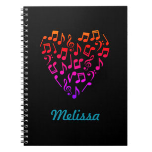 Personalisiertes Regenbogen-Musik-Herz-Notizbuch Notizblock