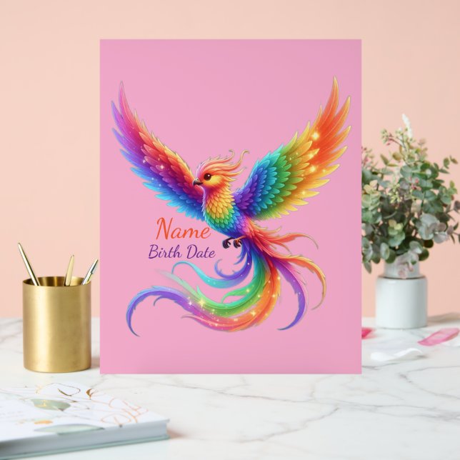 Personalisiertes Regenbogen-Phönix-Name-Geburtsdat Acrylschild (Hochzeit)