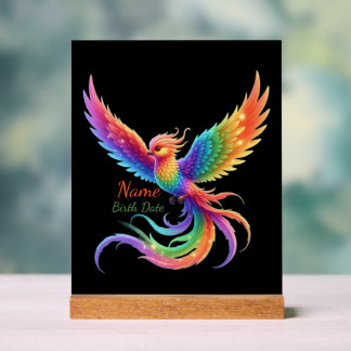 Personalisiertes Regenbogen-Phönix-Name-Geburtsdat Acrylschild