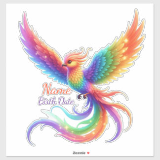 Personalisiertes Regenbogen-Phönix-Name-Geburtsdat Aufkleber