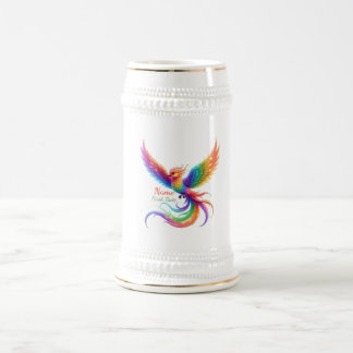 Personalisiertes Regenbogen-Phönix-Name-Geburtsdat Bierglas