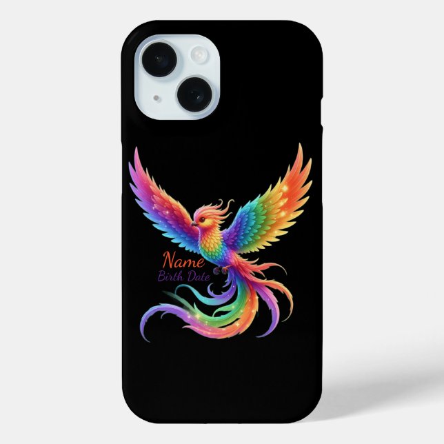 Personalisiertes Regenbogen-Phönix-Name-Geburtsdat Case-Mate iPhone Hülle (Rückseite)