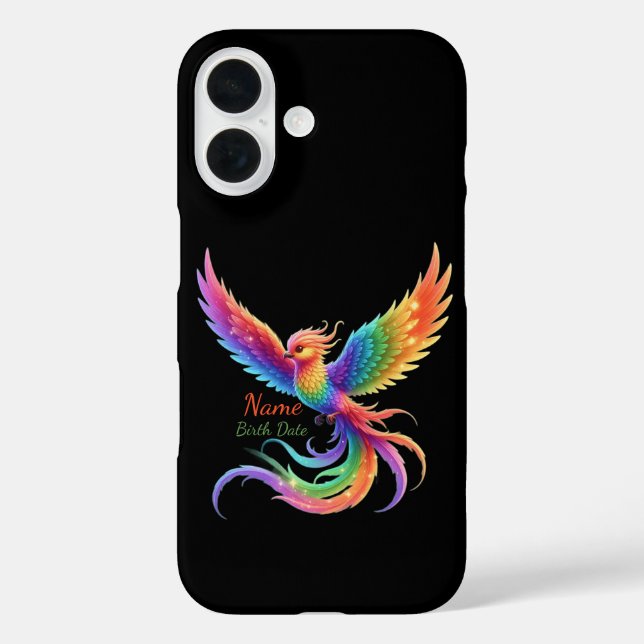 Personalisiertes Regenbogen-Phönix-Name-Geburtsdat Case-Mate iPhone Hülle (Rückseite)