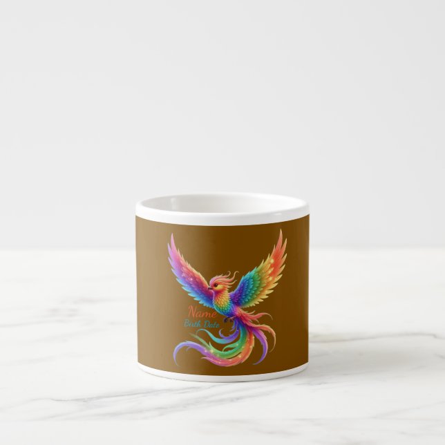 Personalisiertes Regenbogen-Phönix-Name-Geburtsdat Espressotasse (Vorderseite)