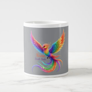 Personalisiertes Regenbogen-Phönix-Name-Geburtsdat Jumbo-Tasse