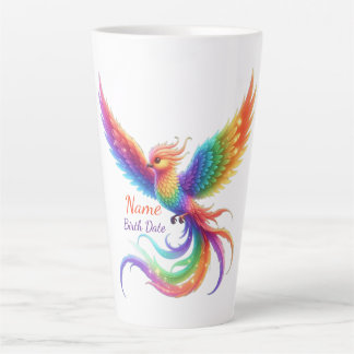 Personalisiertes Regenbogen-Phönix-Name-Geburtsdat Milchtasse
