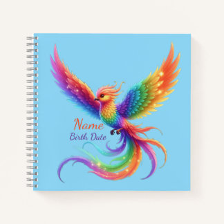 Personalisiertes Regenbogen-Phönix-Name-Geburtsdat Notizbuch