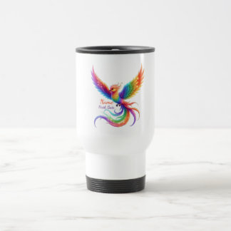 Personalisiertes Regenbogen-Phönix-Name-Geburtsdat Reisebecher