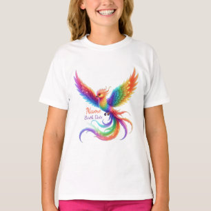 Personalisiertes Regenbogen-Phönix-Name-Geburtsdat T-Shirt