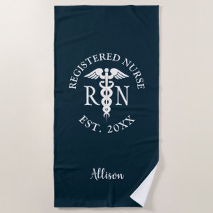 Personalisiertes registriertes Nurse Blue White Ca Strandtuch