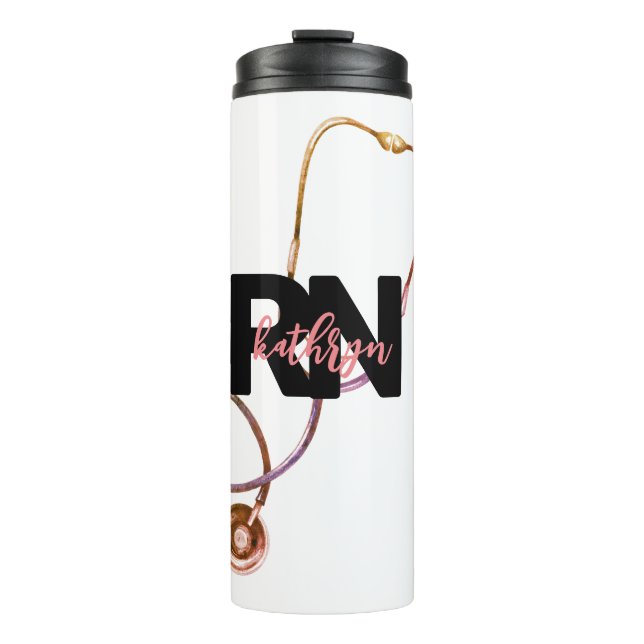 Personalisiertes registriertes Nurse RN Monogramm  Thermosbecher (Vorderseite)