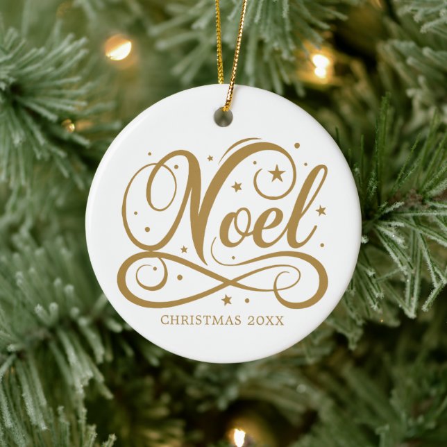 Personalisiertes religiöses Gold-Script-Weihnachte Keramik Ornament (Baum)