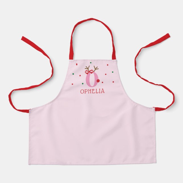 Personalisiertes Rentier-Schürze für Mädchen mit A Schürze (Vorderseite)