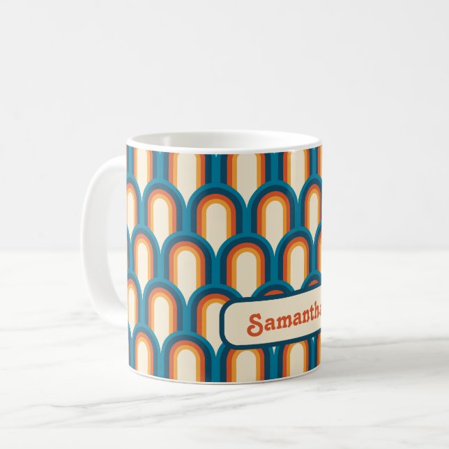 Personalisiertes Retro Arch Rainbow-Muster Kaffeetasse (Vorderseite Links)