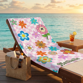 Personalisiertes Retro Beach Handtuch | Blumengesc