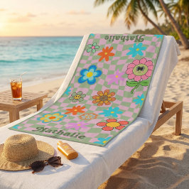 Personalisiertes Retro Beach Handtuch | Blumengesc