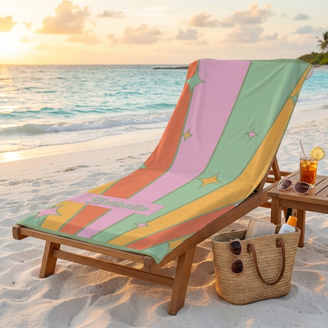 Personalisiertes Retro Beach Handtuch mit Namen -  (Personalized Retro Beach Towel | Floral Name Gift)
