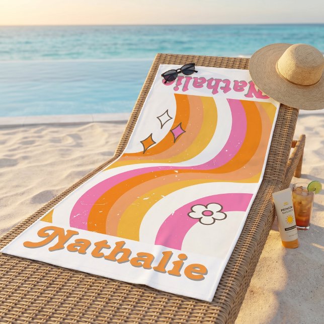 Personalisiertes Retro Beach Handtuch mit Namen -  (Retro Funky Colorful Vintage Custom Name Women's Beach Towel)