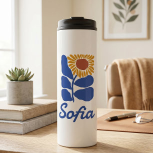 Personalisiertes Retro-Blumen-Daisy-Geschenk mit i Thermosbecher