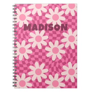 Personalisiertes Retro-Groovy-Rosa-Gänseblümchen-H Notizblock