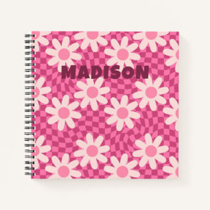 Personalisiertes Retro-Groovy-Rosa-Gänseblümchen-H Notizbuch