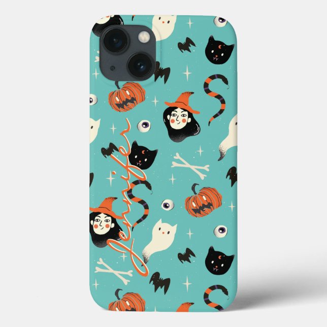 Personalisiertes Retro Halloween Hexenkürbis-Muste Case-Mate iPhone Hülle (Rückseite)