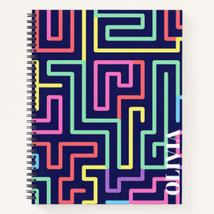 Personalisiertes Retro-Labyrinth-Muster Spiralnoti Notizbuch