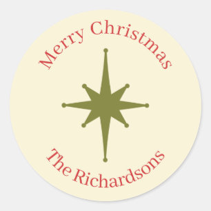 Personalisiertes Retro-Midcentury-Weihnachten Rot Runder Aufkleber