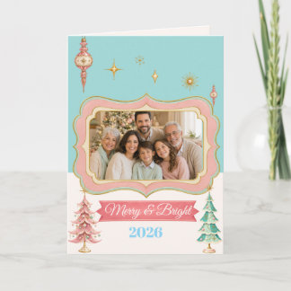 Personalisiertes Retro-Pastell-Weihnachtsfamilienf Feiertagskarte