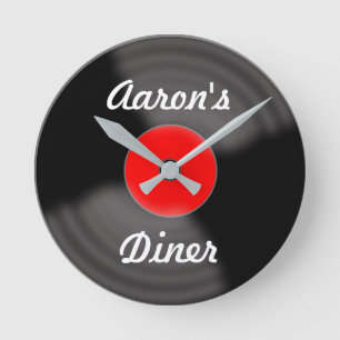 Personalisiertes Retro Red Record Wall Clock-Gesch Runde Wanduhr