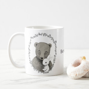 Personalisiertes Retro-Sepia-Porträt von Bär und H Kaffeetasse