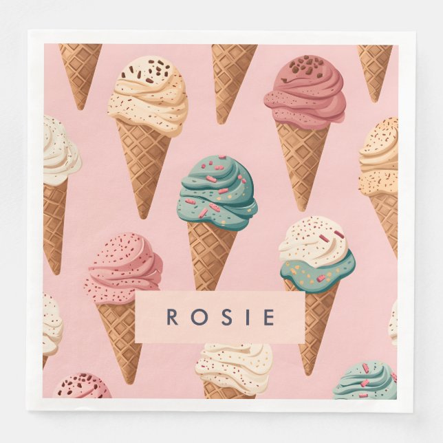 Personalisiertes Retro Vintag Ice Creme Kronmuster Serviette (Vorderseite)