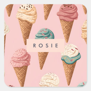 Personalisiertes Retro-Vintage-Eiscreme-Kegel-Must Quadratischer Aufkleber