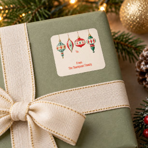 Personalisiertes Retro-Weihnachtsbaumschmuck-Gesch Quadratischer Aufkleber