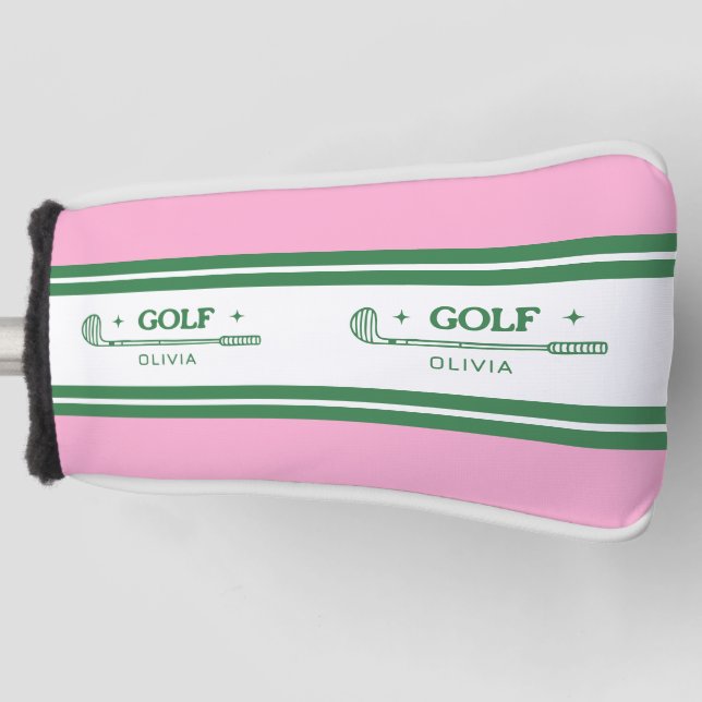 Personalisiertes Retrogeschenk in Rosa und Grün ge Golf Headcover (Vorderseite)
