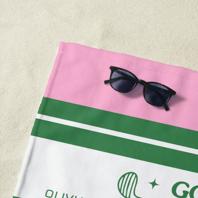 Personalisiertes Retrogeschenk in Rosa und Grün ge Strandtuch (Beispiel)