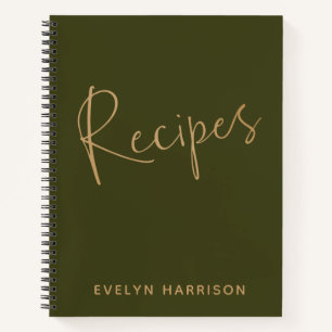 Personalisiertes Rezept-Journal in Olive Green Gol Notizbuch