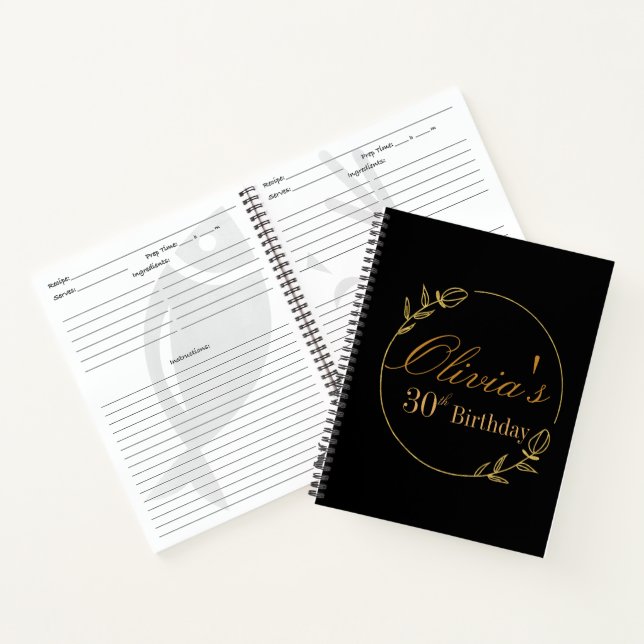 Personalisiertes Rezept Schwarz und Gold Notizbuch (Innenseite)