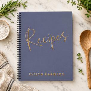 Personalisiertes Rezeptjournal in Schieferblau Gol Notizbuch
