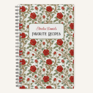 Personalisiertes Rezeptnotizbuch 'Vintage Red Rose Notizbuch