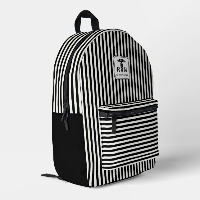 Personalisiertes RN Modernes und elegantes Streife Bedruckter Rucksack (Rückseitige Ecke links)