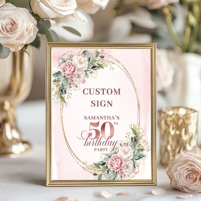 Personalisiertes romantisches Rosen-Gold 50. Gebur Poster (Personalized Romantic Rose Gold 50th Birthday 8x10 Sign)